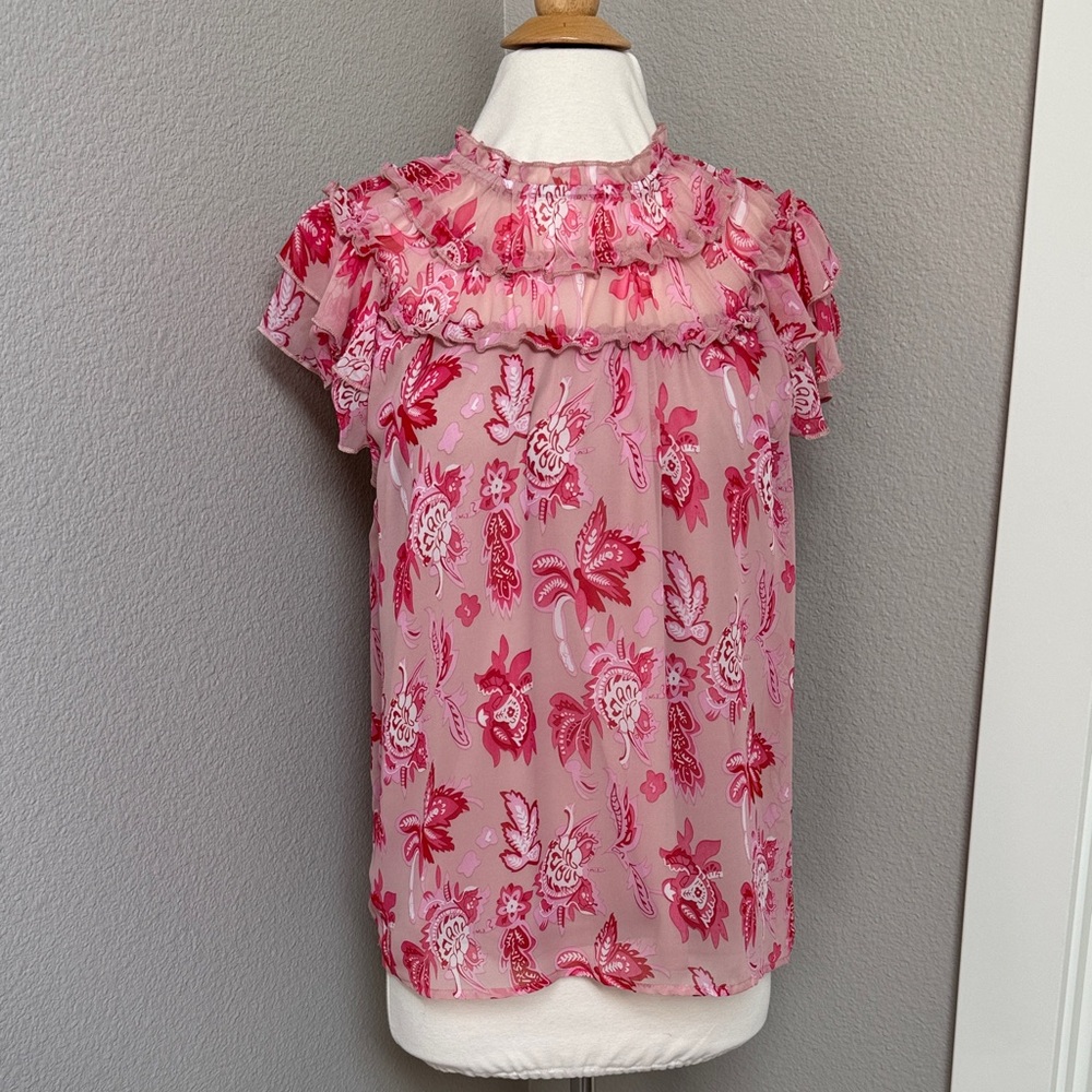 Pink boho flowy flutter sleeve top NWT size small